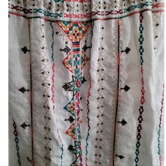 Johnny Was Verena Side Slit Skirt Medium 100% Linen multicolored Embroidery - Picture 4 of 7